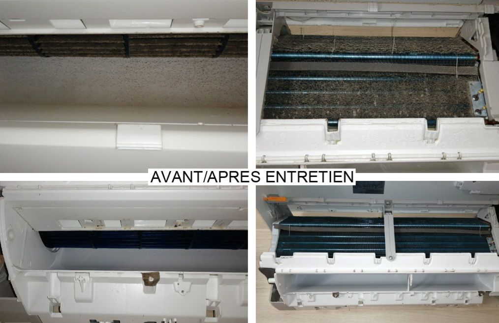 Photo avant après d'un nettoyage de thermopompe réalisé par Nettoyage Clim Elite à Sherbrooke