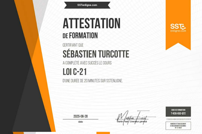 Certificat INCV Sébastien Turcotte